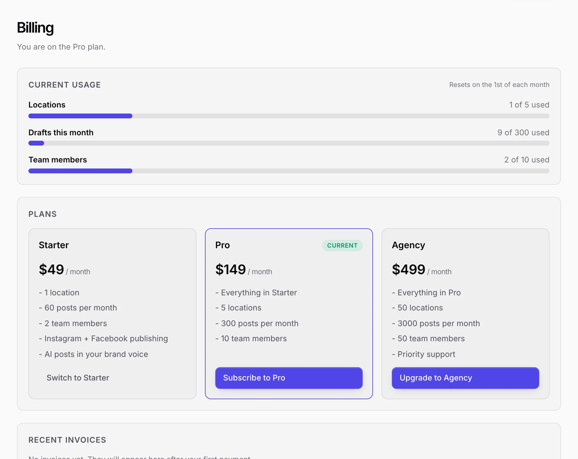 The Billing page