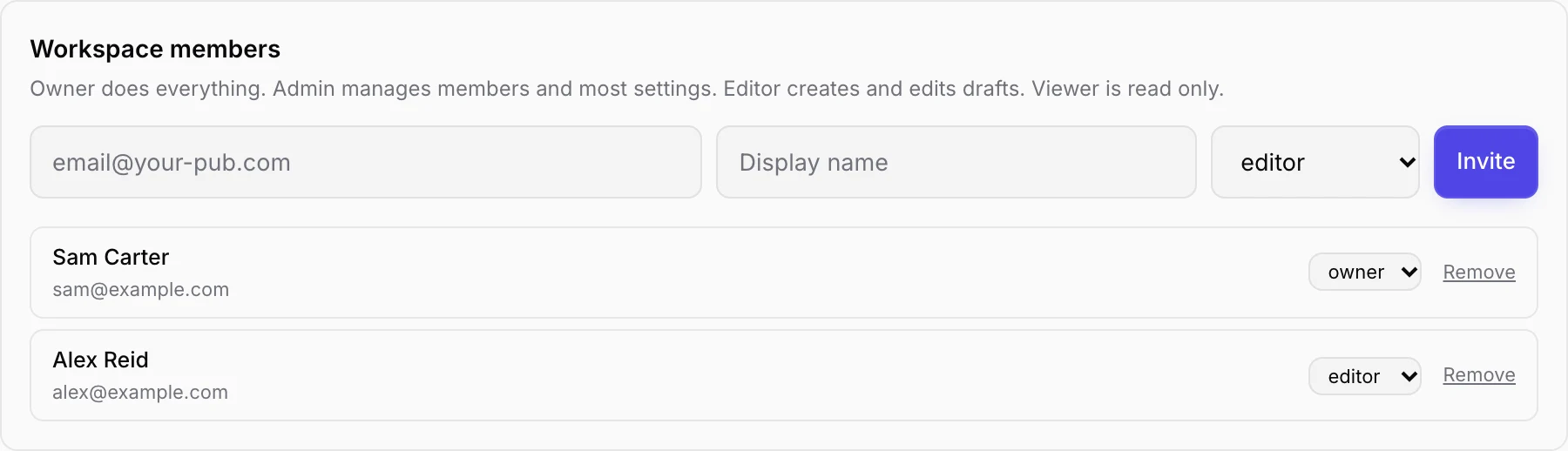 Workspace members in Settings