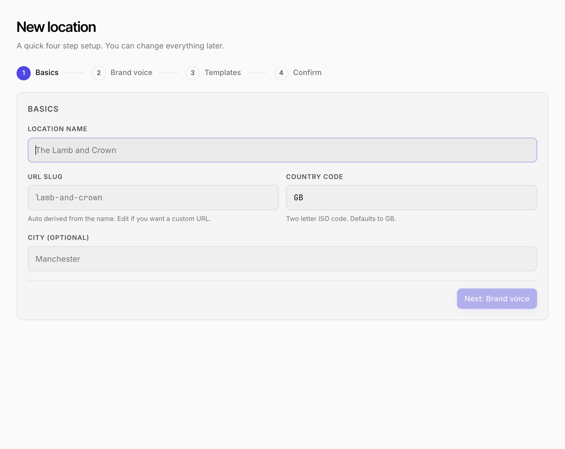 The new location form