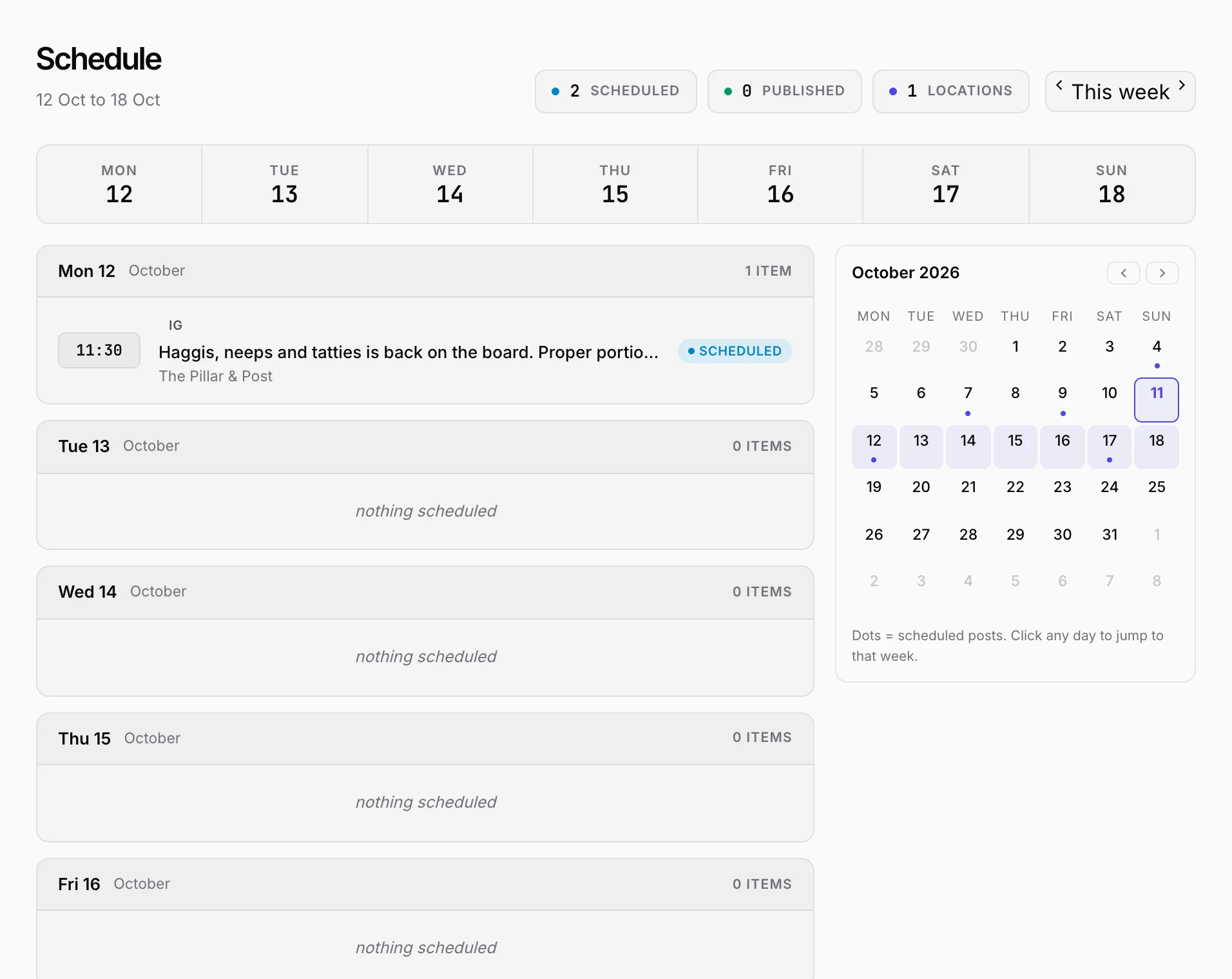 The Schedule page
